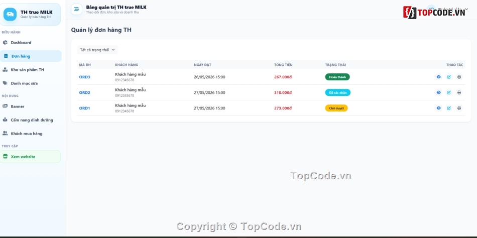Website bán hàng sản phẩm,th,sữa th